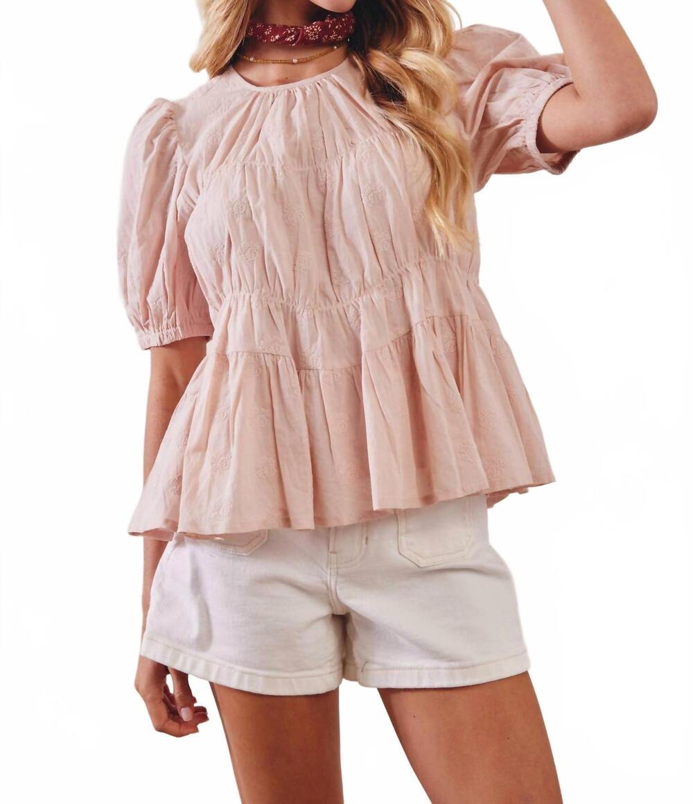 NEW LISTICLE rosalyn embroidered peplum blouse in rose latte